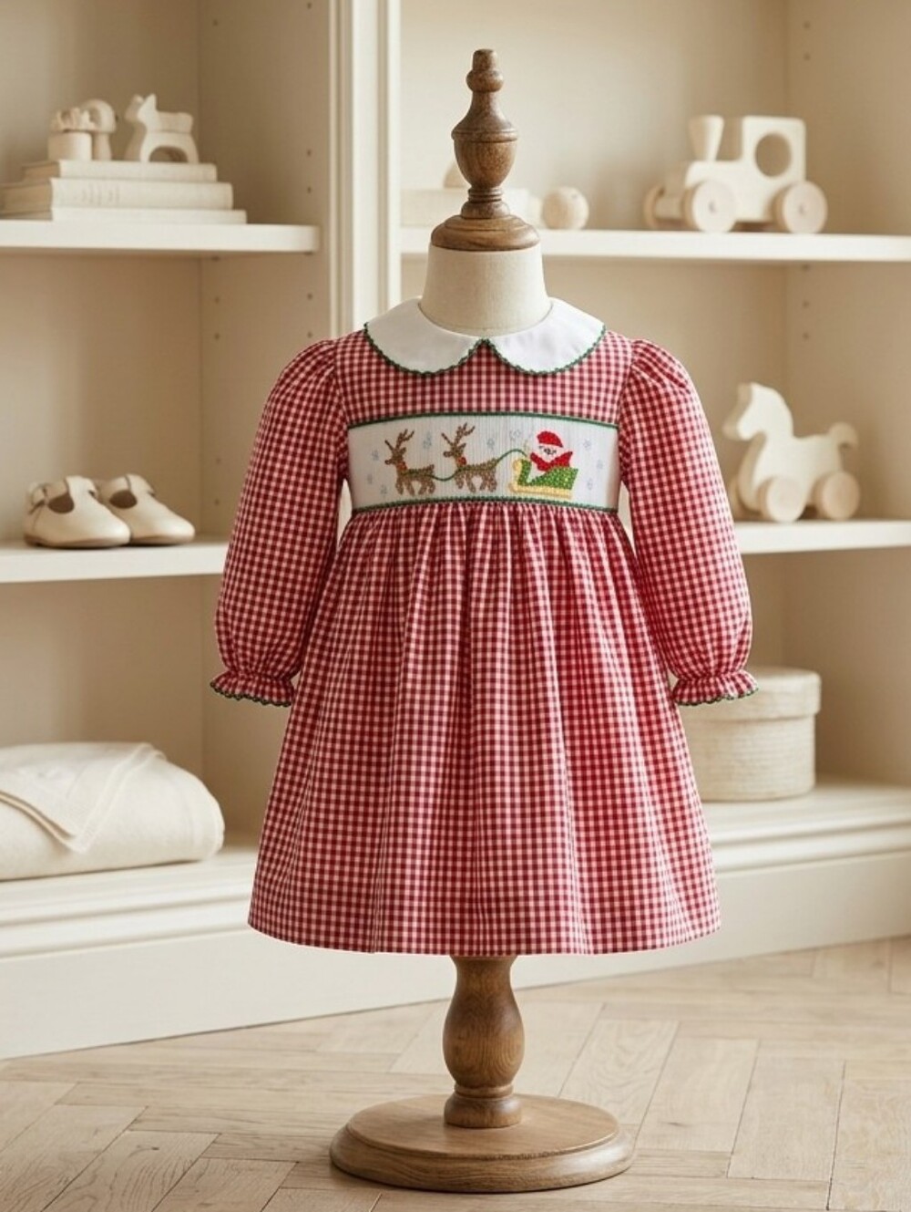Petit Ami Smocked Santa & Reindeer Holiday Dress with Bloomers | Sizes  6M